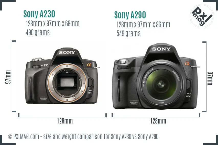 Sony A230 vs Sony A290 size comparison