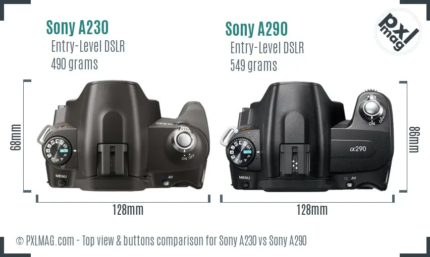 Sony A230 vs Sony A290 top view buttons comparison