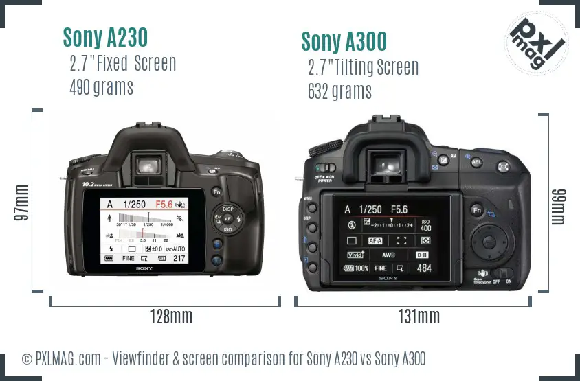 Sony A230 vs Sony A300 Screen and Viewfinder comparison