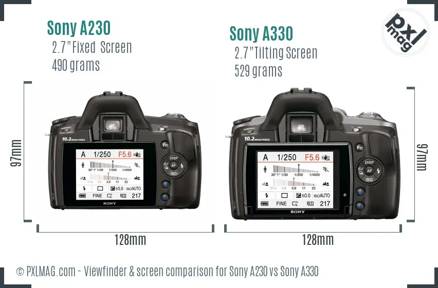 Sony A230 vs Sony A330 Screen and Viewfinder comparison