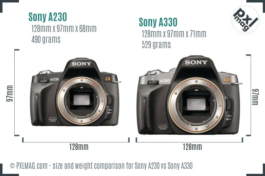 Sony A230 vs Sony A330 size comparison