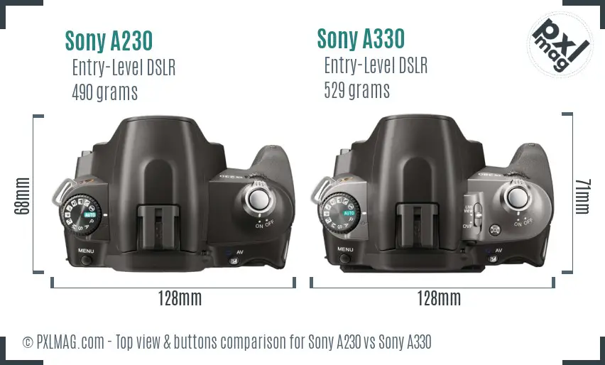 Sony A230 vs Sony A330 top view buttons comparison