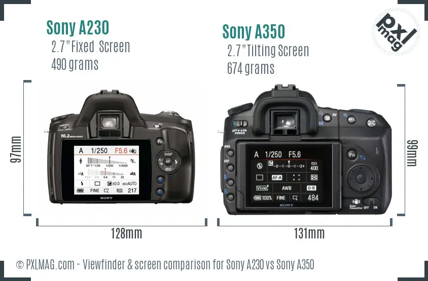 Sony A230 vs Sony A350 Screen and Viewfinder comparison