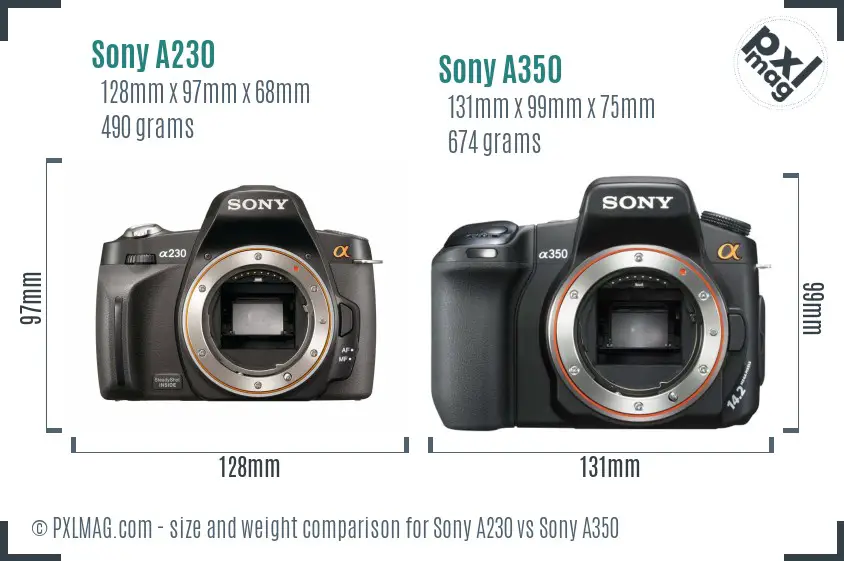 Sony A230 vs Sony A350 size comparison