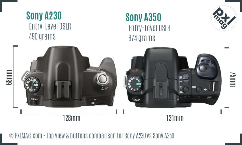 Sony A230 vs Sony A350 top view buttons comparison