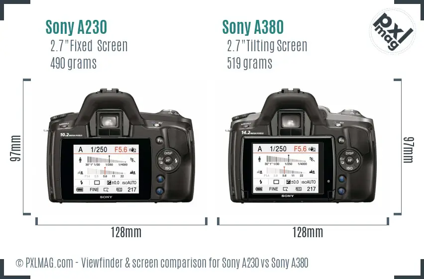 Sony A230 vs Sony A380 Screen and Viewfinder comparison