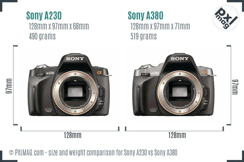 Sony A230 vs Sony A380 size comparison