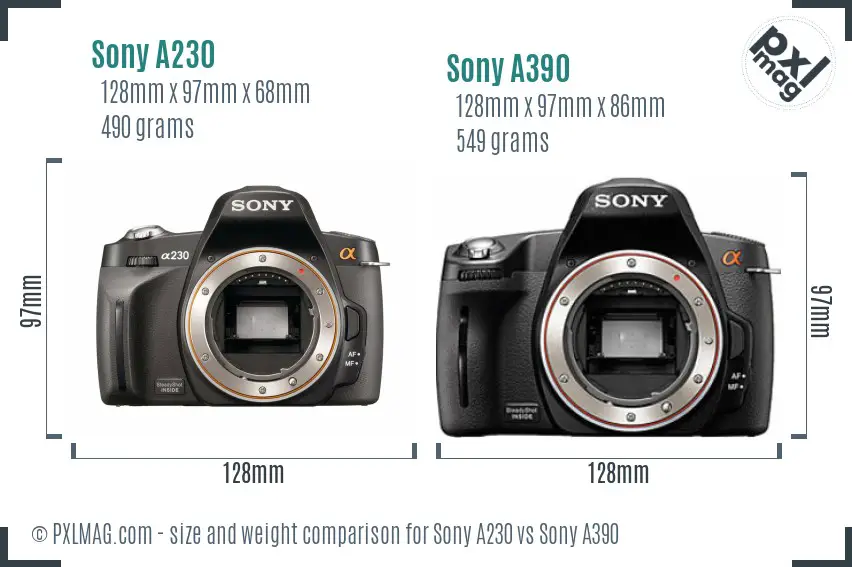Sony A230 vs Sony A390 size comparison