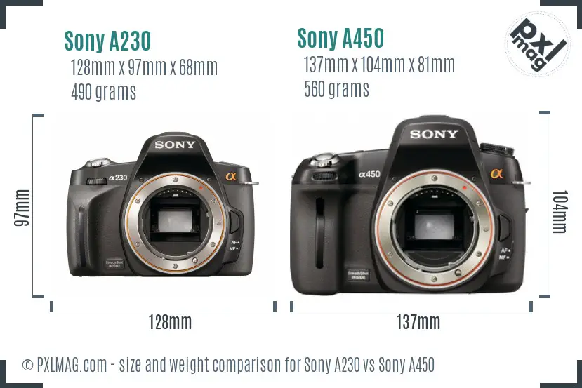 Sony A230 vs Sony A450 size comparison