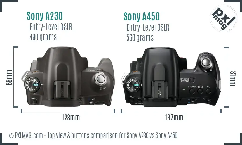Sony A230 vs Sony A450 top view buttons comparison