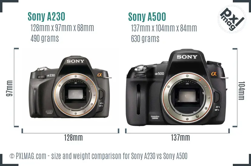 Sony A230 vs Sony A500 size comparison