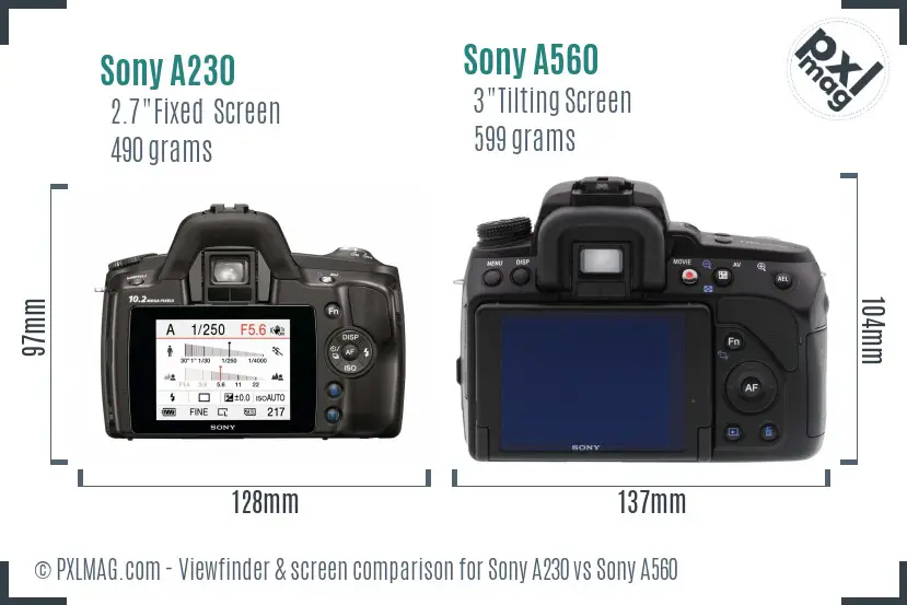 Sony A230 vs Sony A560 Screen and Viewfinder comparison