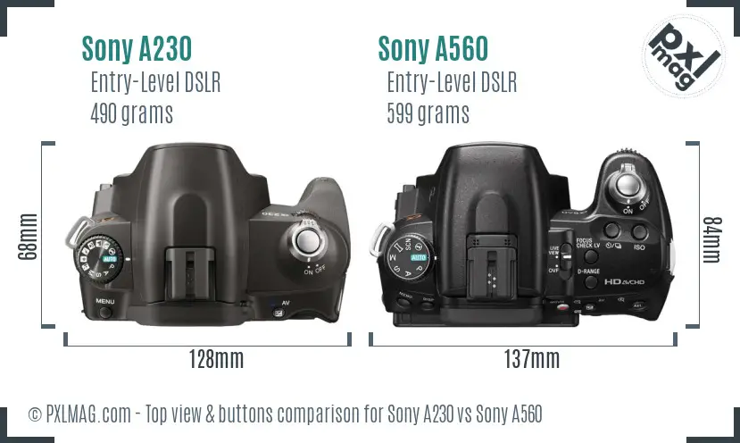 Sony A230 vs Sony A560 top view buttons comparison