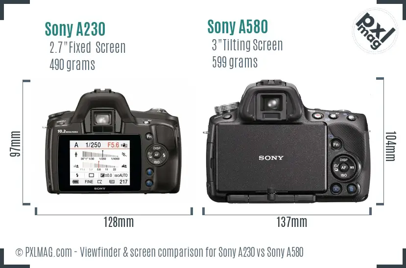 Sony A230 vs Sony A580 Screen and Viewfinder comparison