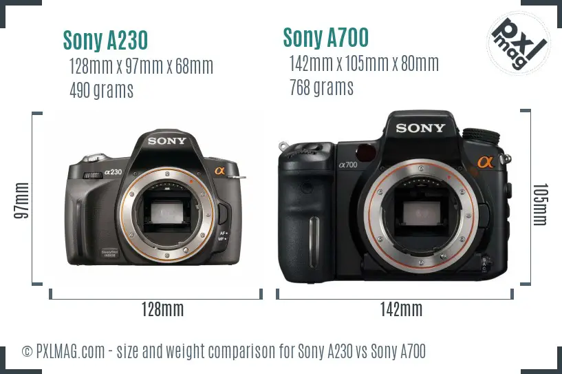 Sony A230 vs Sony A700 size comparison