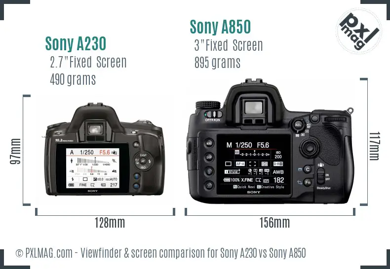 Sony A230 vs Sony A850 Screen and Viewfinder comparison