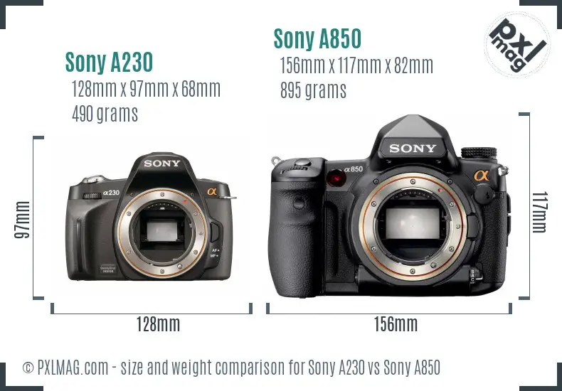 Sony A230 vs Sony A850 size comparison
