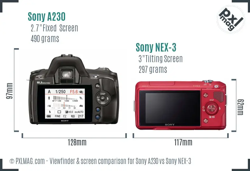 Sony A230 vs Sony NEX-3 Screen and Viewfinder comparison