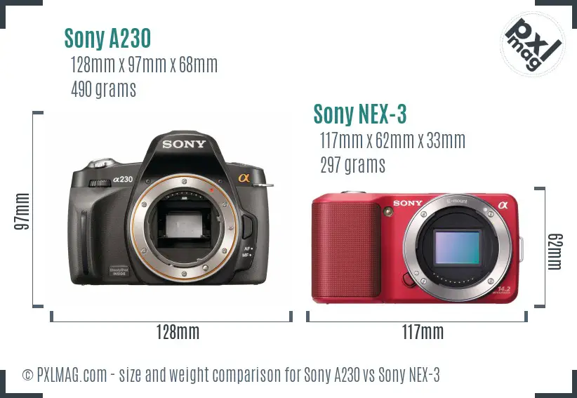 Sony A230 vs Sony NEX-3 size comparison