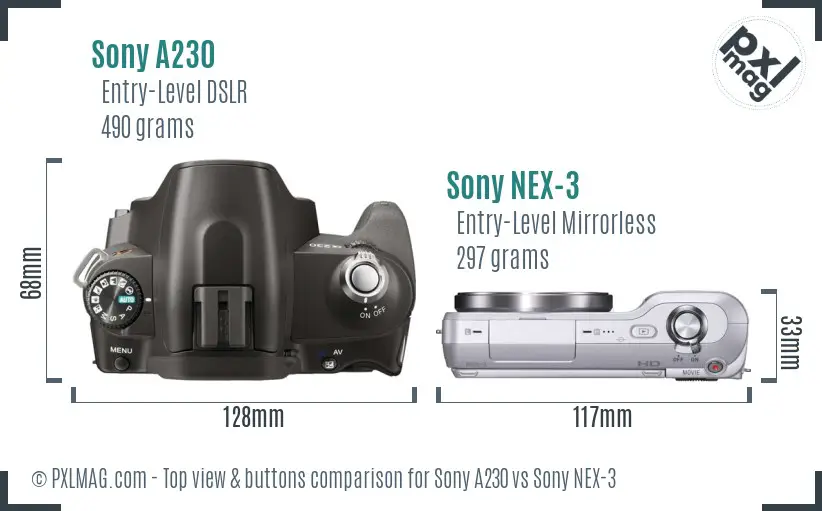 Sony A230 vs Sony NEX-3 top view buttons comparison