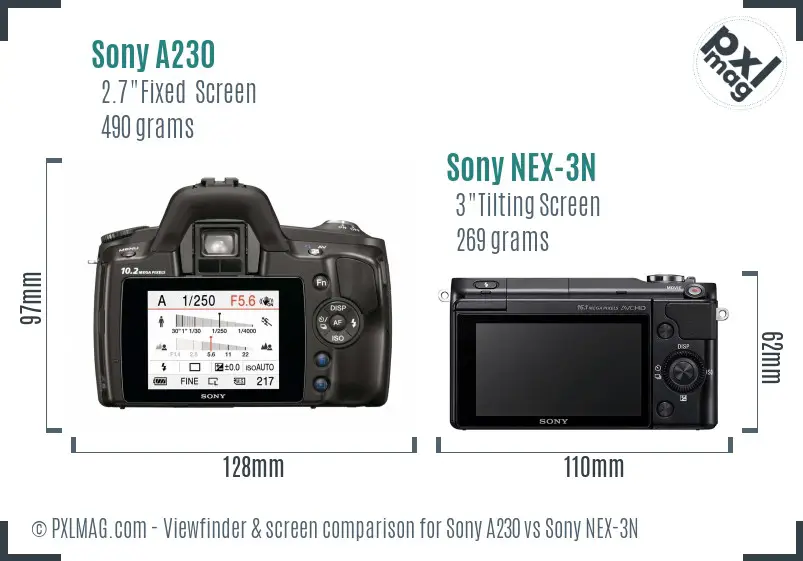 Sony A230 vs Sony NEX-3N Screen and Viewfinder comparison