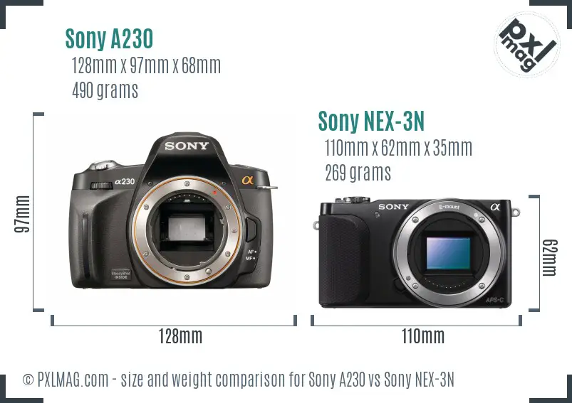 Sony A230 vs Sony NEX-3N size comparison