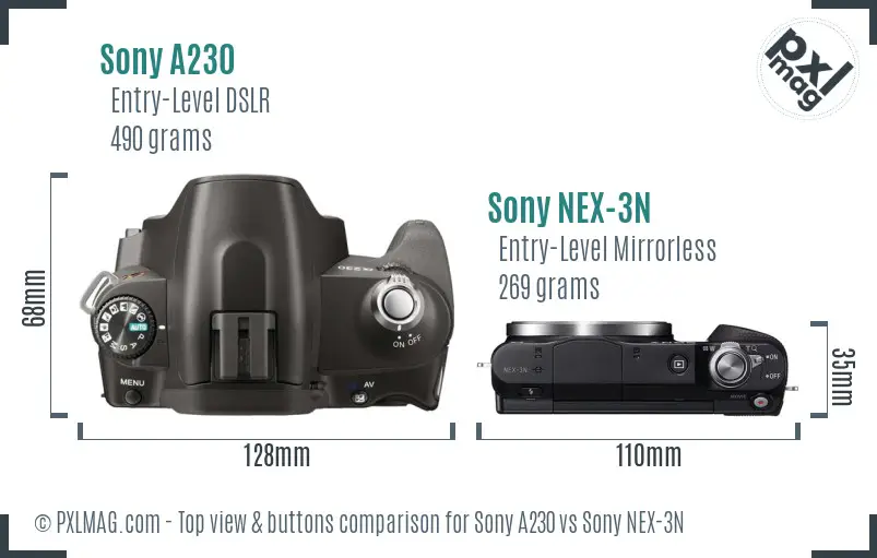 Sony A230 vs Sony NEX-3N top view buttons comparison