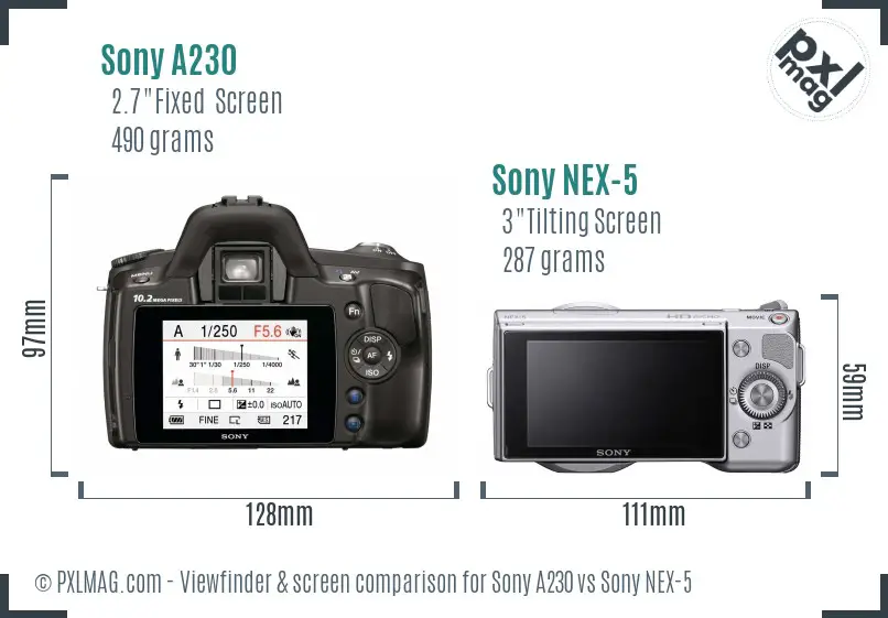 Sony A230 vs Sony NEX-5 Screen and Viewfinder comparison