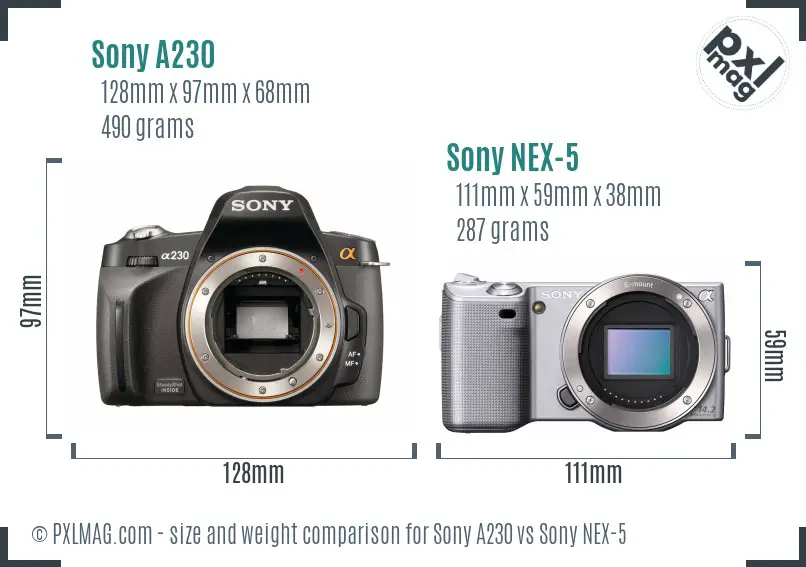 Sony A230 vs Sony NEX-5 size comparison