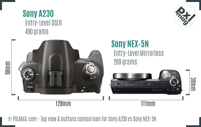 Sony A230 vs Sony NEX-5N top view buttons comparison