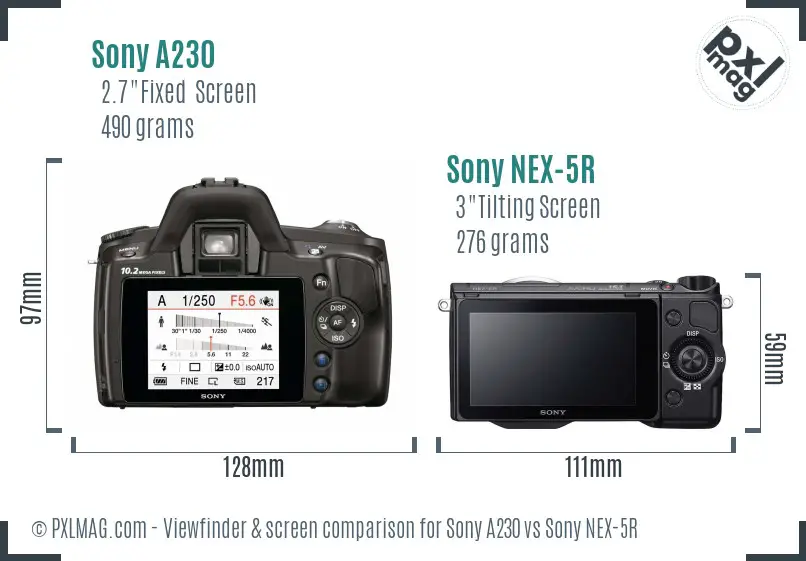 Sony A230 vs Sony NEX-5R Screen and Viewfinder comparison