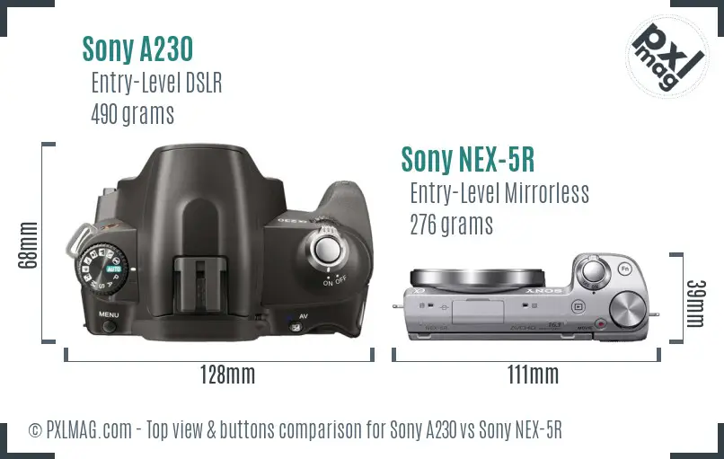 Sony A230 vs Sony NEX-5R top view buttons comparison