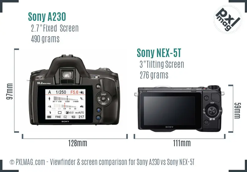Sony A230 vs Sony NEX-5T Screen and Viewfinder comparison