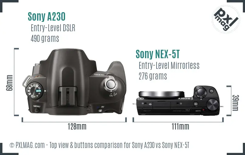 Sony A230 vs Sony NEX-5T top view buttons comparison