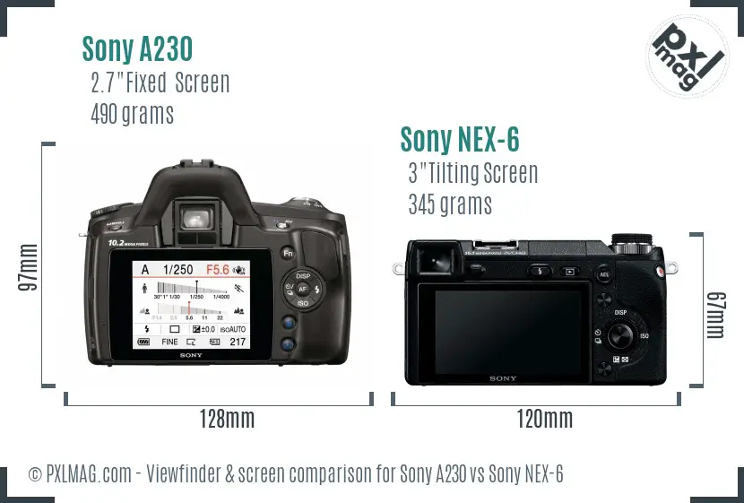 Sony A230 vs Sony NEX-6 Screen and Viewfinder comparison