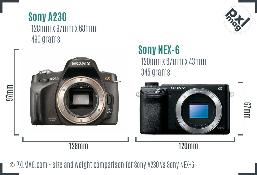 Sony A230 vs Sony NEX-6 size comparison