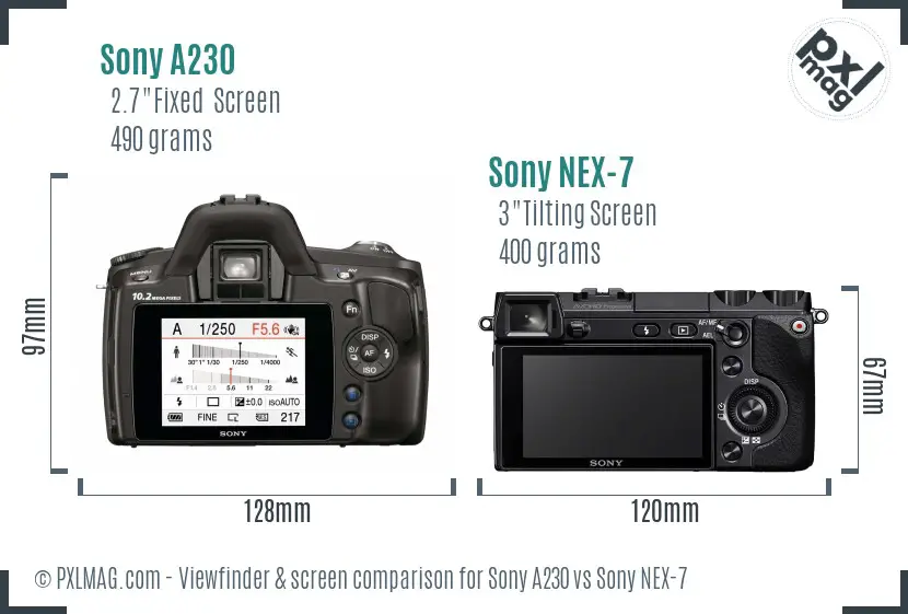 Sony A230 vs Sony NEX-7 Screen and Viewfinder comparison