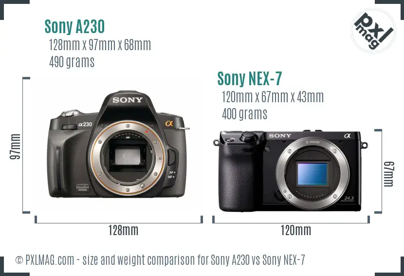 Sony A230 vs Sony NEX-7 size comparison