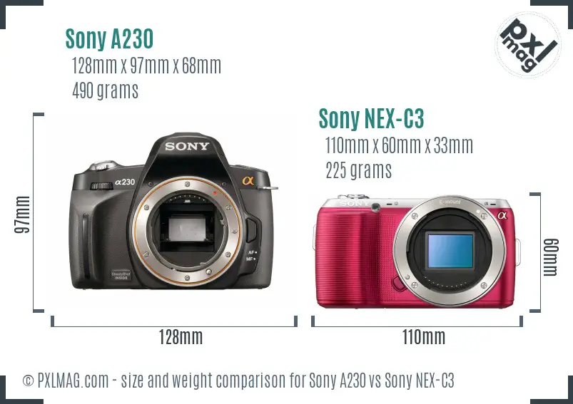 Sony A230 vs Sony NEX-C3 size comparison
