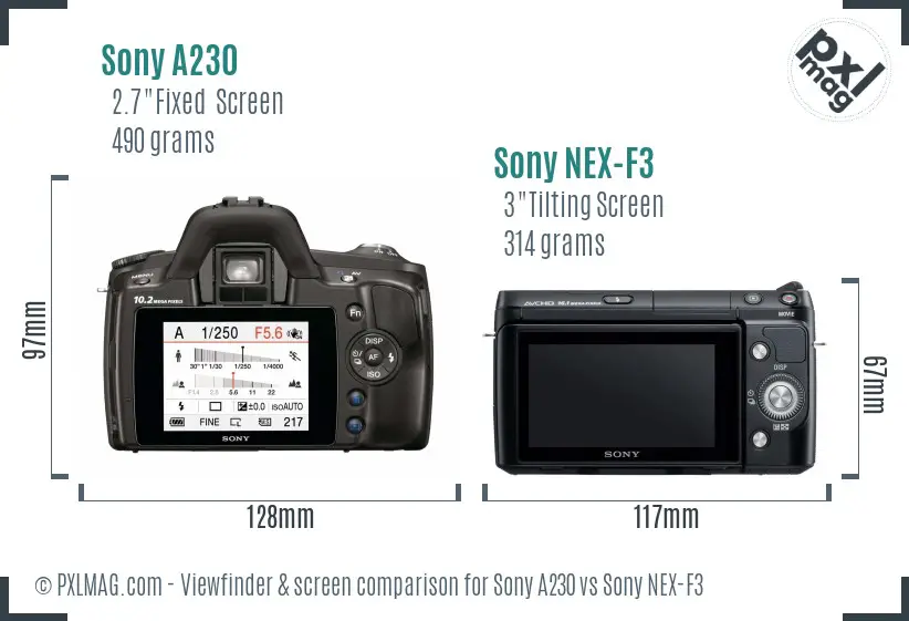 Sony A230 vs Sony NEX-F3 Screen and Viewfinder comparison