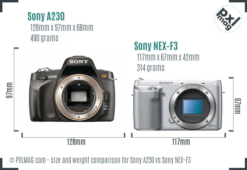 Sony A230 vs Sony NEX-F3 size comparison