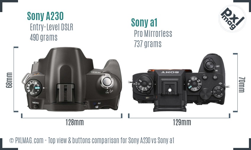 Sony A230 vs Sony a1 top view buttons comparison
