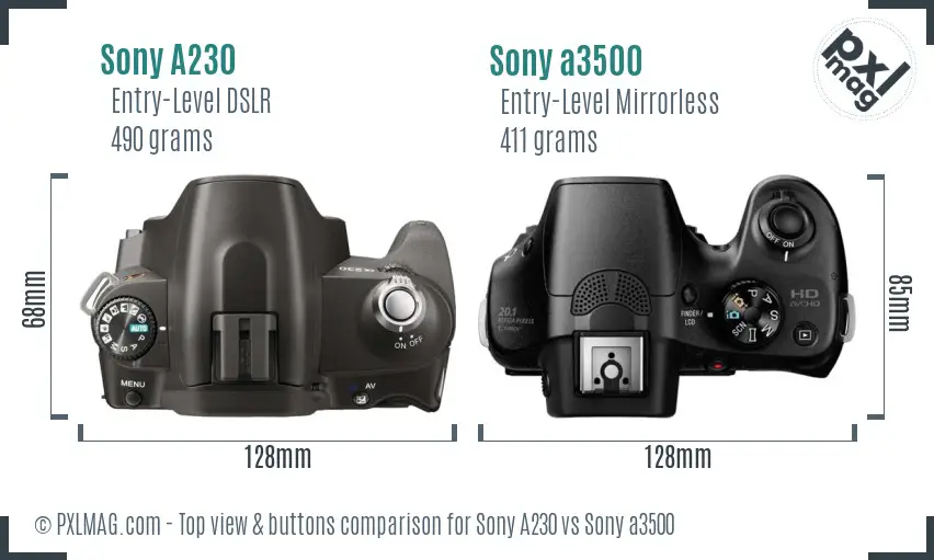 Sony A230 vs Sony a3500 top view buttons comparison Sony A230 vs Sony a3500 top view buttons comparison