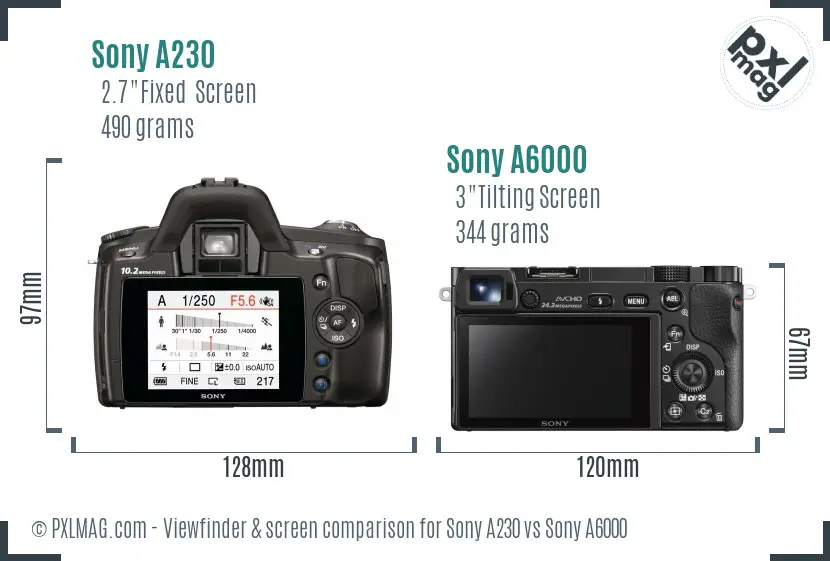 Sony A230 vs Sony A6000 Screen and Viewfinder comparison