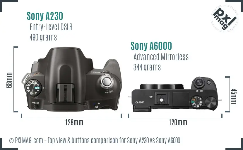 Sony A230 vs Sony A6000 top view buttons comparison