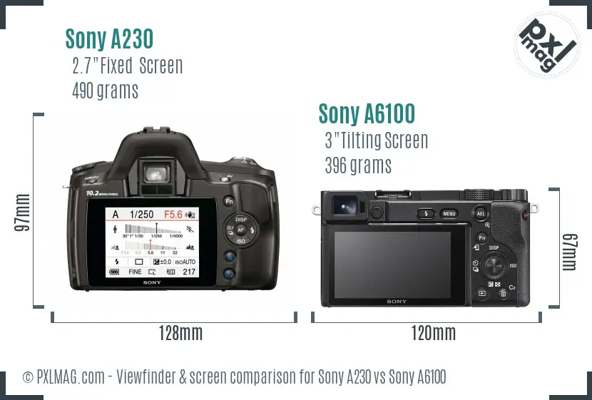 Sony A230 vs Sony A6100 Screen and Viewfinder comparison