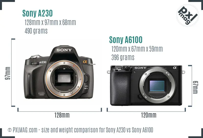 Sony A230 vs Sony A6100 size comparison