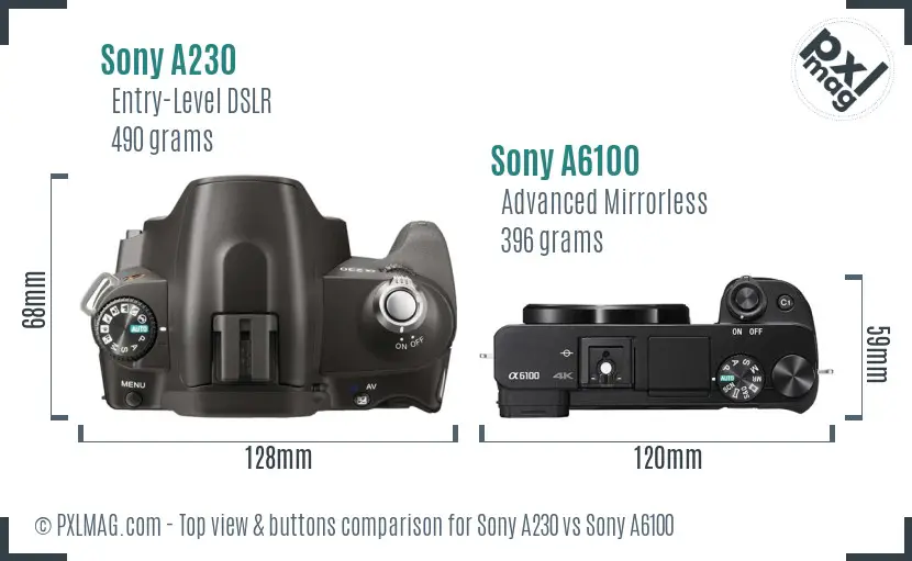 Sony A230 vs Sony A6100 top view buttons comparison