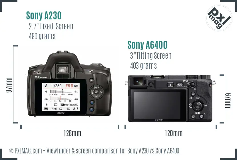 Sony A230 vs Sony A6400 Screen and Viewfinder comparison