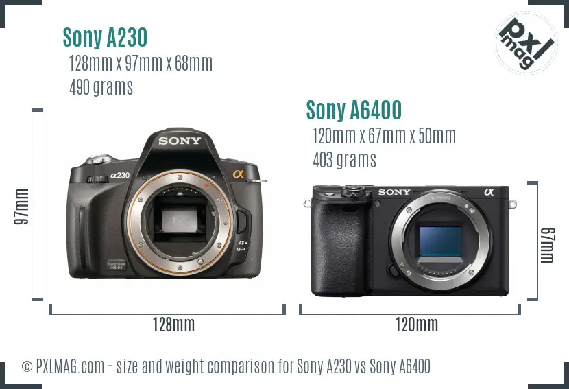 Sony A230 vs Sony A6400 size comparison